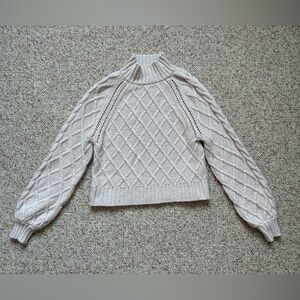 American Eagle Outfitters Cable Knit Turtleneck Sweater - Cream